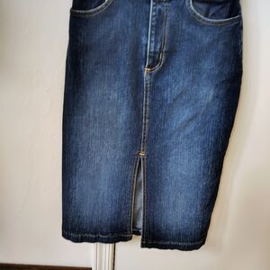 FOREVER 21 Denim Pencil Skirt Blue High Rise Front Slit Midi Size S